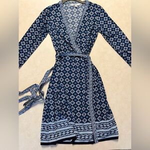 Blue Patterned Wrap Dress